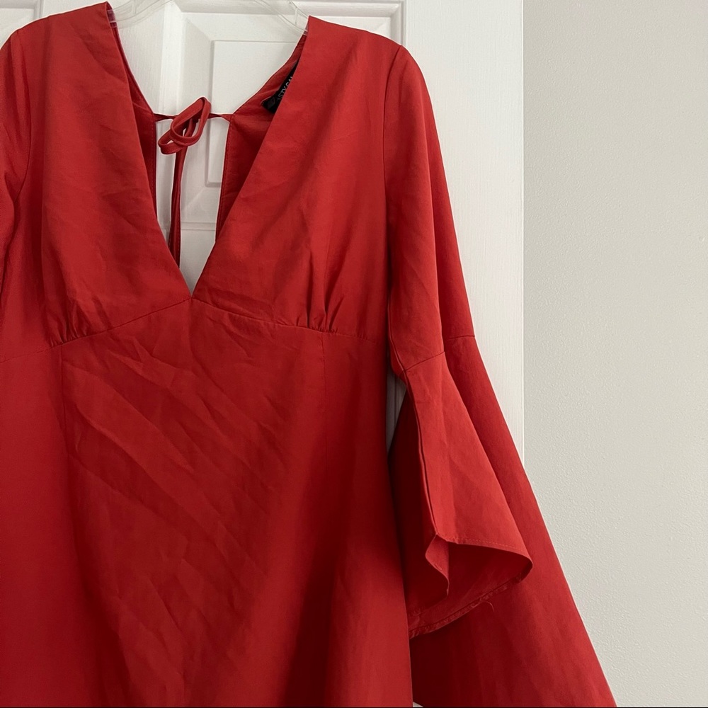 NWT RUFFLE HIGH-LOW RUFFLE DRESS IN RUST - Picture 2 of 8